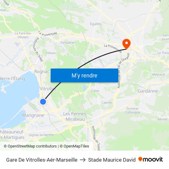 Gare De Vitrolles-Aér-Marseille to Stade Maurice David map