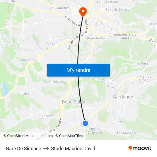 Gare De Simiane to Stade Maurice David map