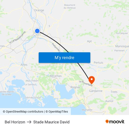 Bel Horizon to Stade Maurice David map