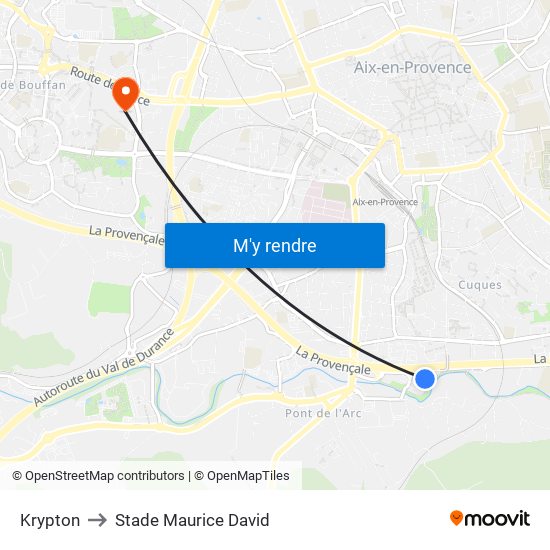 Krypton to Stade Maurice David map