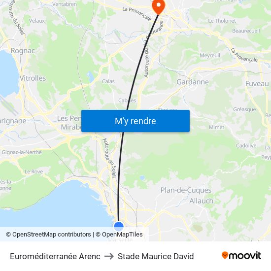 Euroméditerranée Arenc to Stade Maurice David map