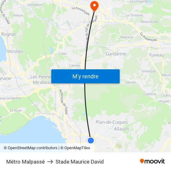 Métro Malpassé to Stade Maurice David map