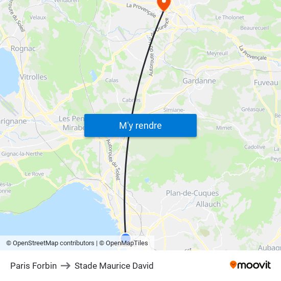 Paris Forbin to Stade Maurice David map