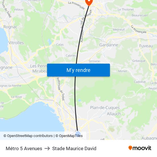 Métro 5 Avenues to Stade Maurice David map