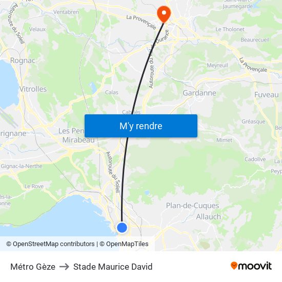 Métro Gèze to Stade Maurice David map