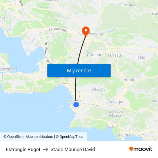 Estrangin Puget to Stade Maurice David map