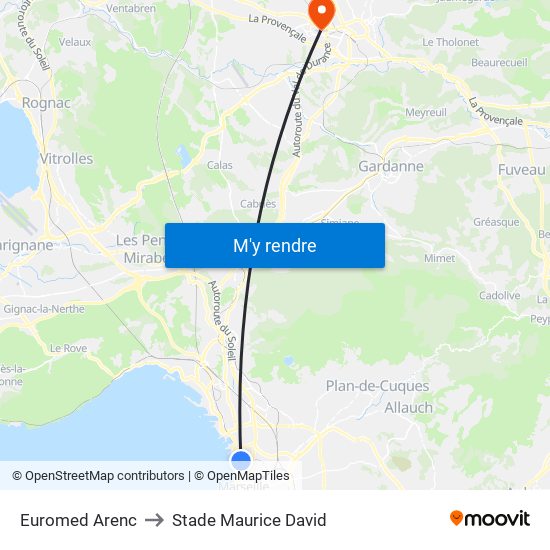 Euromed Arenc to Stade Maurice David map