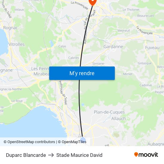 Duparc Blancarde to Stade Maurice David map