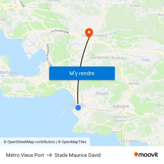 Métro Vieux Port to Stade Maurice David map