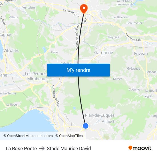 La Rose Poste to Stade Maurice David map