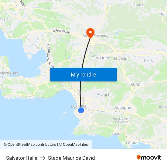 Salvator Italie to Stade Maurice David map