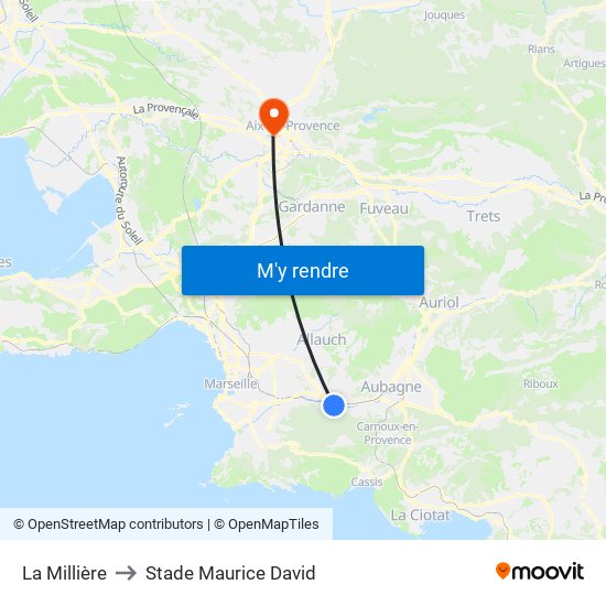 La Millière to Stade Maurice David map