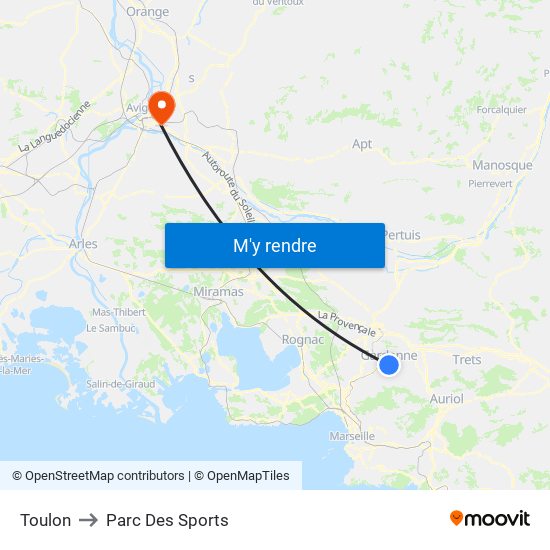 Toulon to Parc Des Sports map