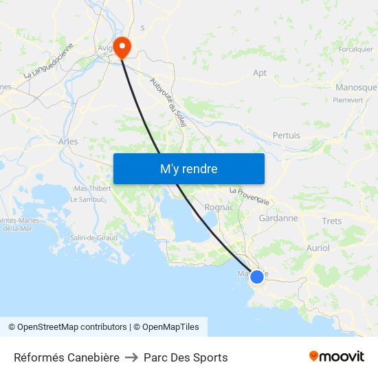 Réformés Canebière to Parc Des Sports map