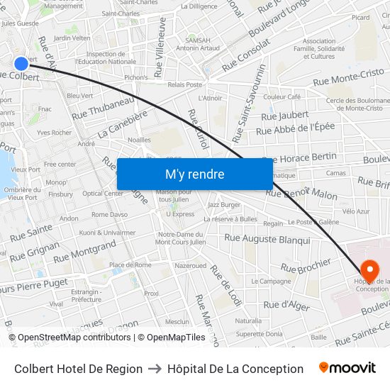 Colbert Hotel De Region to Hôpital De La Conception map