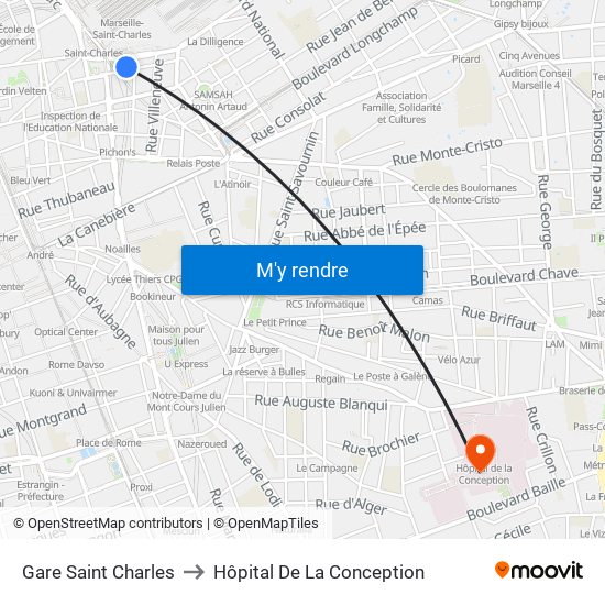Gare Saint Charles to Hôpital De La Conception map