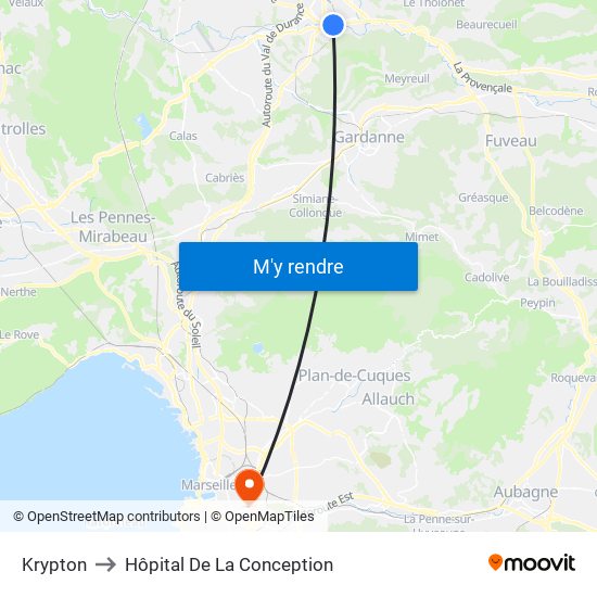 Krypton to Hôpital De La Conception map