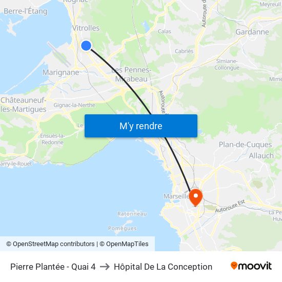 Pierre Plantée - Quai 4 to Hôpital De La Conception map