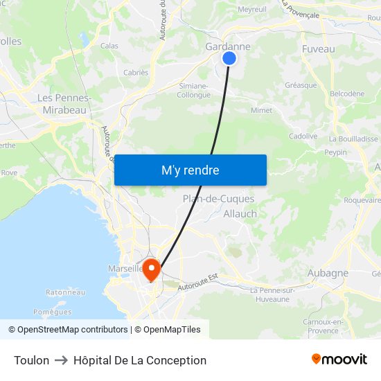 Toulon to Hôpital De La Conception map