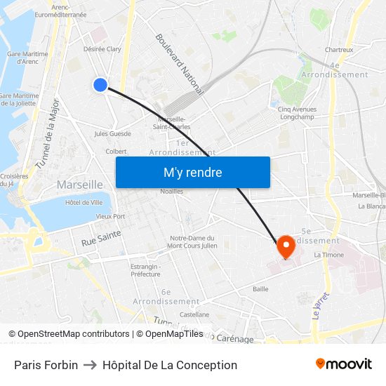 Paris Forbin to Hôpital De La Conception map