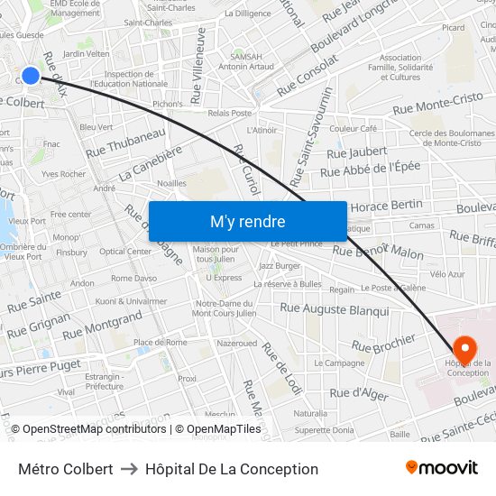 Métro Colbert to Hôpital De La Conception map