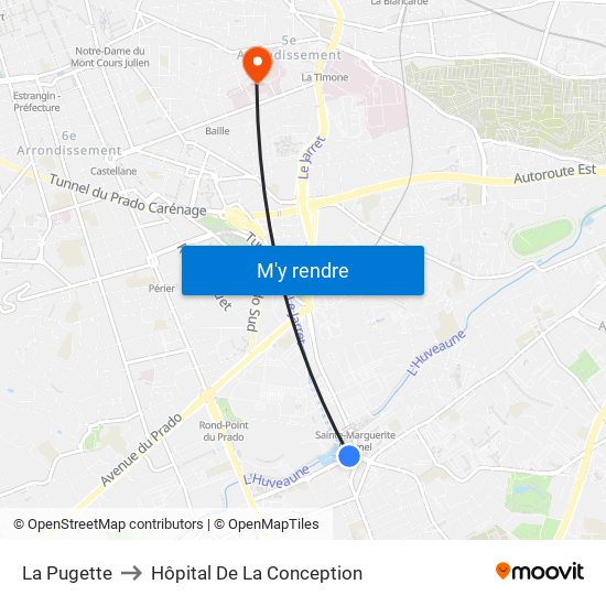 La Pugette to Hôpital De La Conception map
