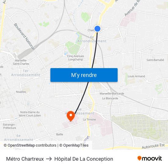 Métro Chartreux to Hôpital De La Conception map