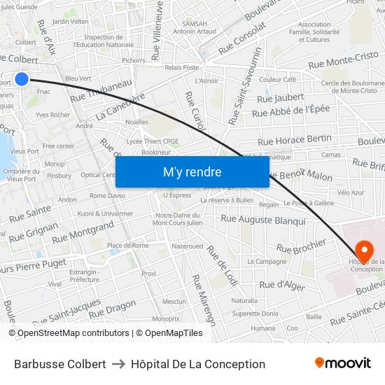 Barbusse Colbert to Hôpital De La Conception map