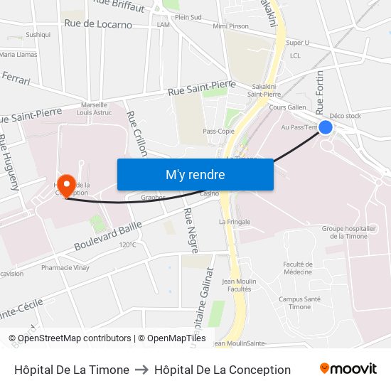 Hôpital De La Timone to Hôpital De La Conception map