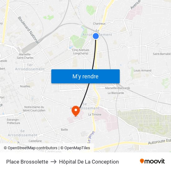 Place Brossolette to Hôpital De La Conception map