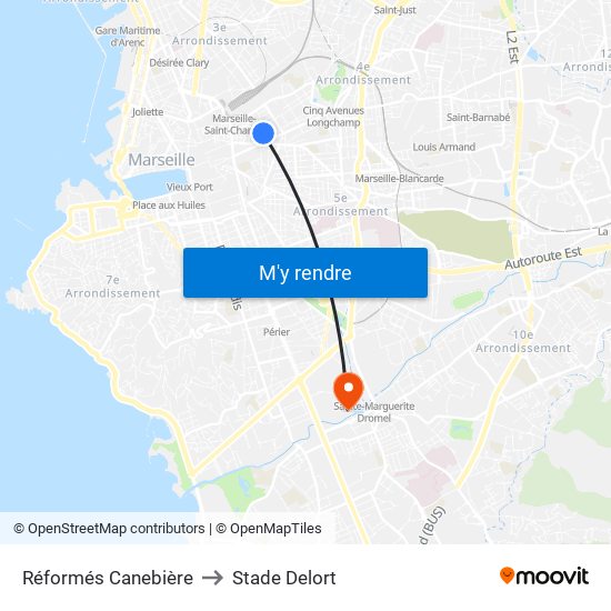 Réformés Canebière to Stade Delort map