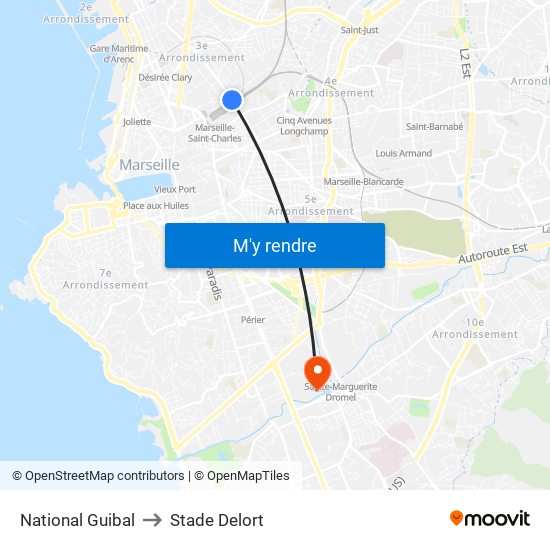 National Guibal to Stade Delort map