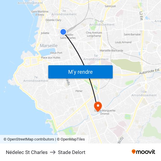 Nédelec St Charles to Stade Delort map