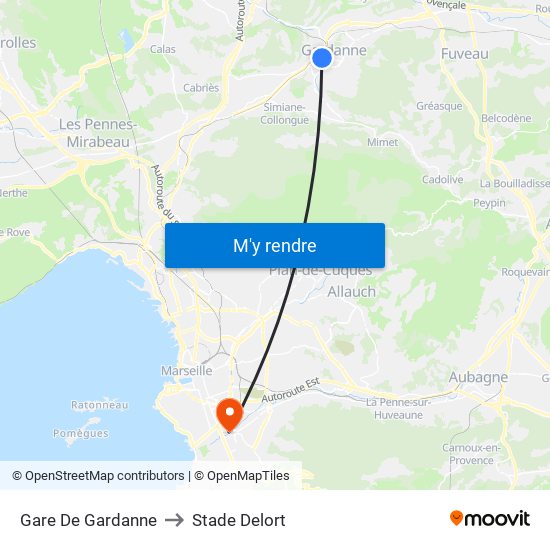 Gare De Gardanne to Stade Delort map