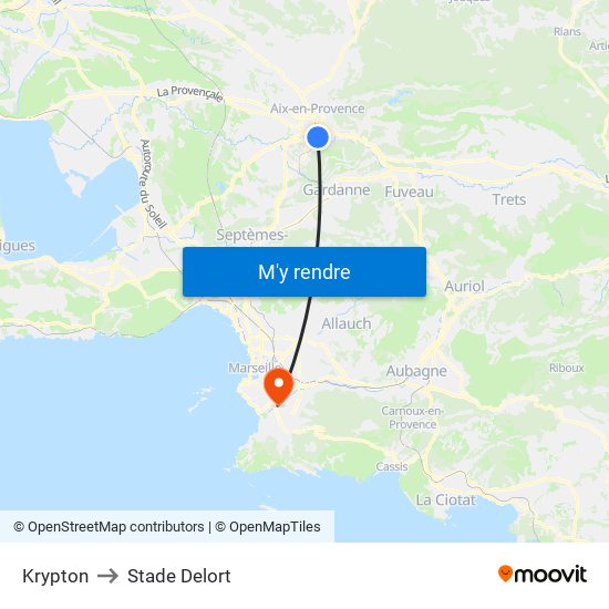 Krypton to Stade Delort map