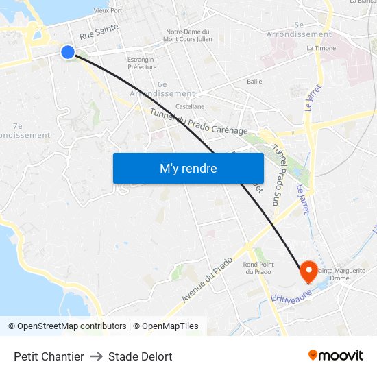 Petit Chantier to Stade Delort map