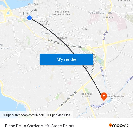 Place De La Corderie to Stade Delort map