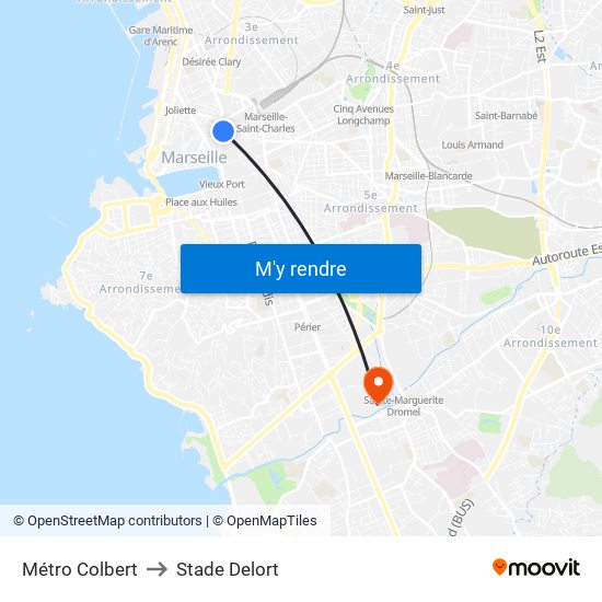 Métro Colbert to Stade Delort map