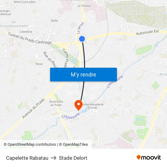 Capelette Rabatau to Stade Delort map