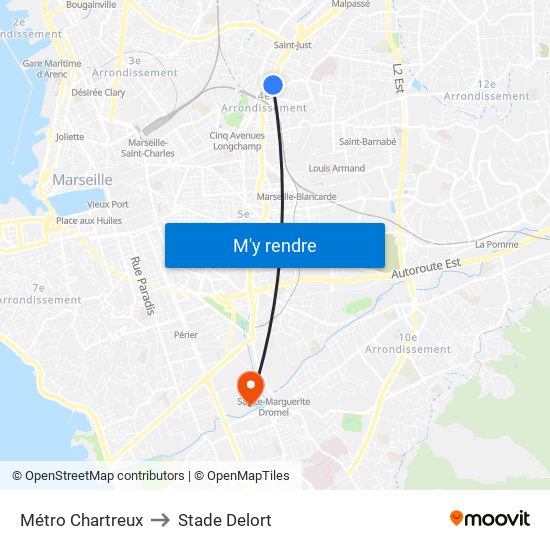 Métro Chartreux to Stade Delort map