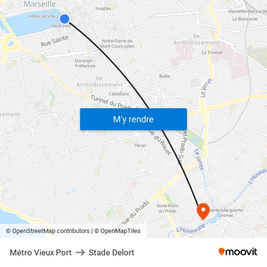 Métro Vieux Port to Stade Delort map