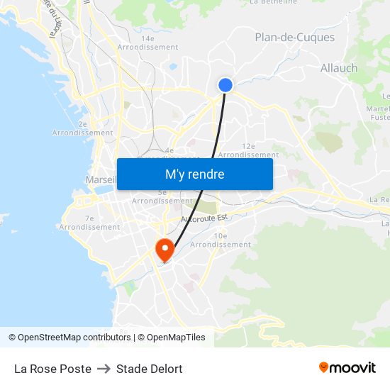 La Rose Poste to Stade Delort map