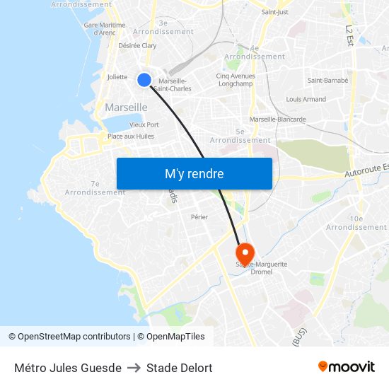 Métro Jules Guesde to Stade Delort map