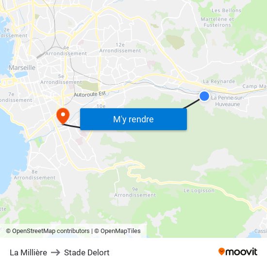 La Millière to Stade Delort map