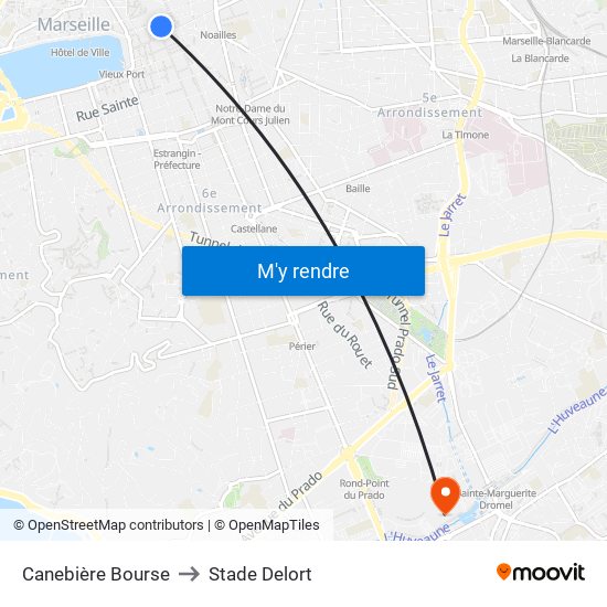 Canebière Bourse to Stade Delort map