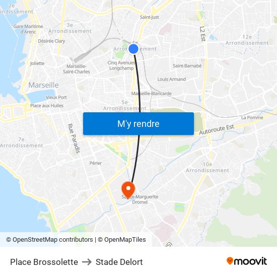 Place Brossolette to Stade Delort map