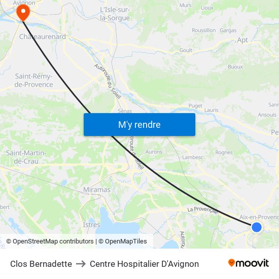 Clos Bernadette to Centre Hospitalier D'Avignon map