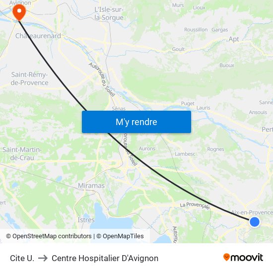 Cite  U. to Centre Hospitalier D'Avignon map