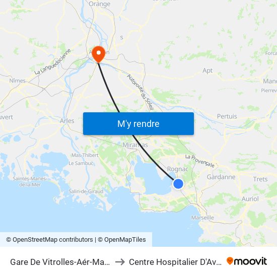 Gare De Vitrolles-Aér-Marseille to Centre Hospitalier D'Avignon map