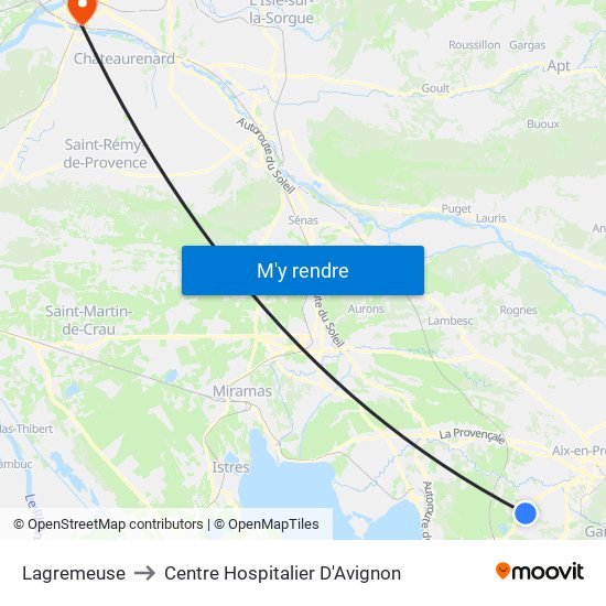 Lagremeuse to Centre Hospitalier D'Avignon map